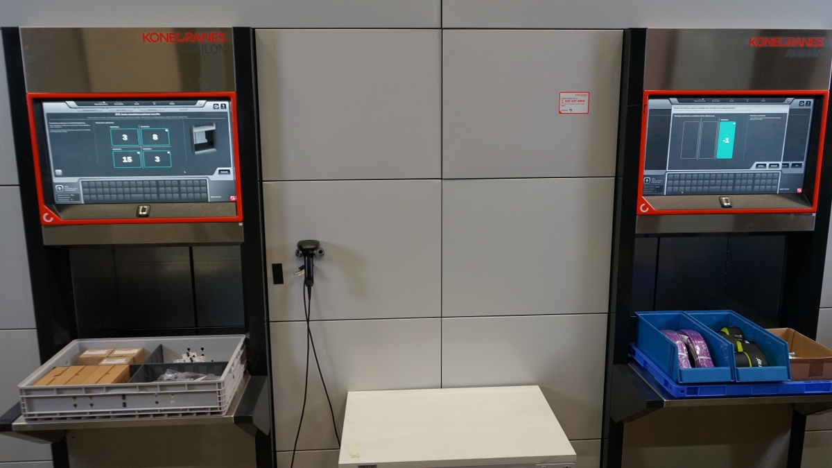 Agilon Divider Box functionality showing neatly organized small parts such as screws, nuts, and pneumatic components in a single box. The image highlights how the divider box maximizes storage space and improves efficiency by keeping similar parts visible and accessible.